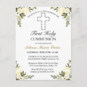 Elegant Ivory Floral Briefkaart eerste Heilige Com (Voorkant)