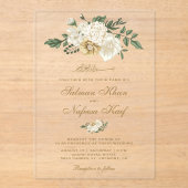 Elegant Ivory Floral Islamic Muslim Wedding Acryl Uitnodigingen (Voorkant)