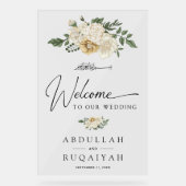 Elegant Ivory Floral Muslim Wedding Welcome Acryl Bord (Voorkant)