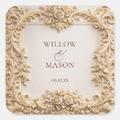 Elegant Ivory Floral Scroll Wedding  Vierkante Sticker (Voorkant)