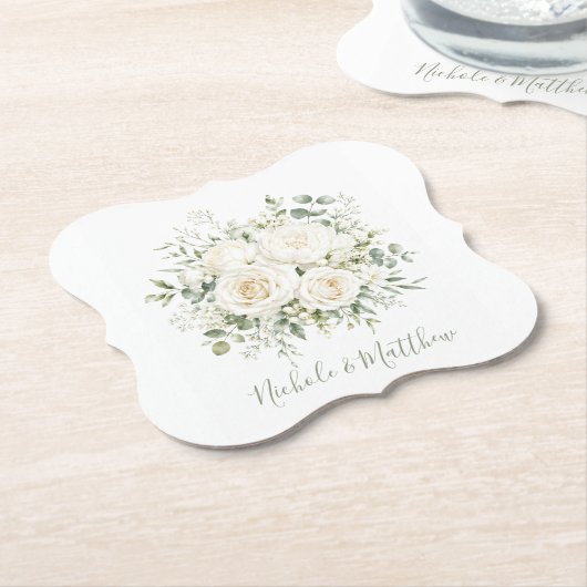 Elegant Ivory Floral Wedding Kartonnen Onderzetters (Gekanteld)
