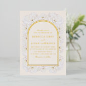 Elegant Ivory Floral with Gold Arch Frame wedding Folie Uitnodiging (Staand Voorkant)