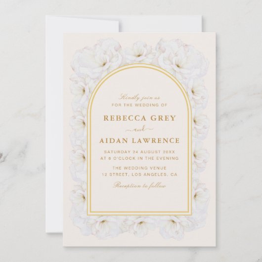 Elegant Ivory Floral with Gold Arch Frame wedding  Kaart (Voorkant)