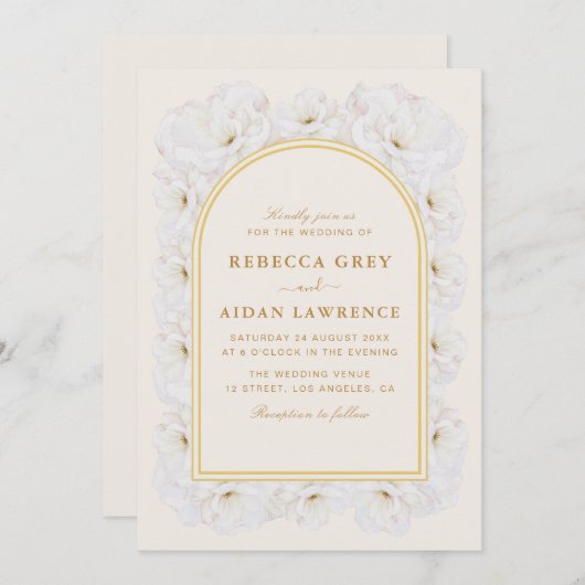 Elegant Ivory Floral with Gold Arch Frame wedding  Kaart (Voorkant / Achterkant)