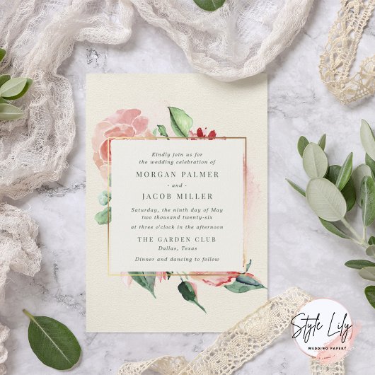 Elegant Ivory Garden Floral Wedding Kaart