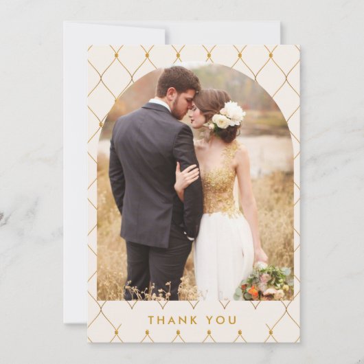 Elegant Ivory Gold Arch Photo Wedding Bedankkaart (Voorkant)