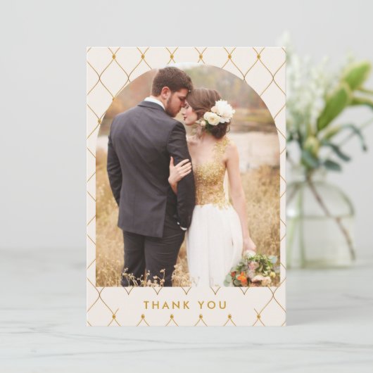 Elegant Ivory Gold Arch Photo Wedding Bedankkaart (Staand voorkant)
