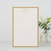 Elegant Ivory Gold Border Monogram Briefpapier (Staand voorkant)