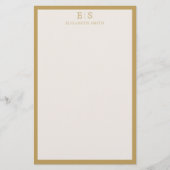 Elegant Ivory Gold Border Monogram Briefpapier (Voorkant)