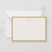 Elegant Ivory Gold Border Monogram Notitiekaartje (Voorkant)