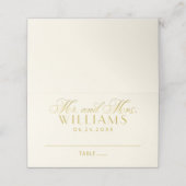 Elegant Ivory Gold Calligraphy Weddenemonogram Plaatskaartje (Buitenkant ongevouwen)