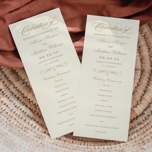 Elegant Ivory Gold Calligraphy Wedding Ceremony Programmakaart