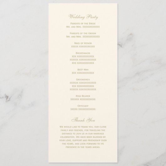 Elegant Ivory Gold Calligraphy Wedding Ceremony Programmakaart (Achterkant)