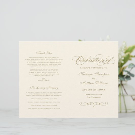 Elegant Ivory Gold Calligraphy Wedding Programs (Staand voorkant)