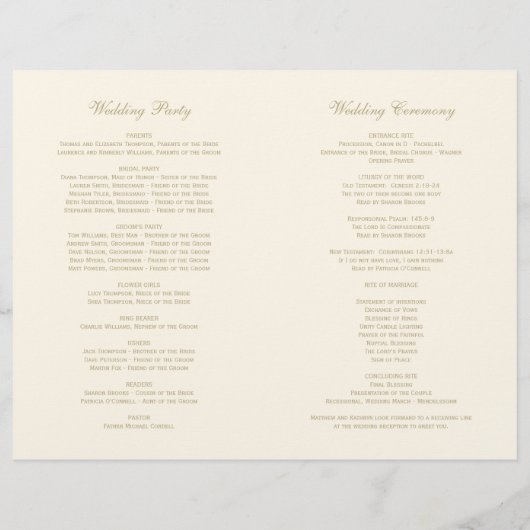 Elegant Ivory Gold Calligraphy Wedding Programs (Achterkant)