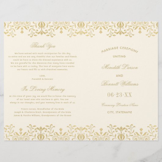 Elegant Ivory Gold Glamor Wedding Program (Voorkant)