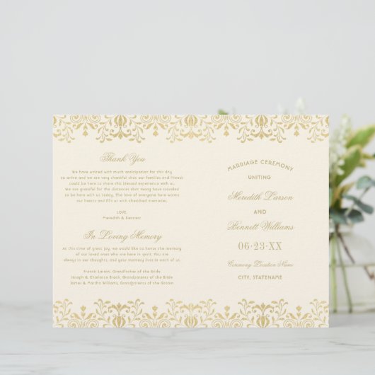 Elegant Ivory Gold  Glamor Wedding Program (Staand voorkant)