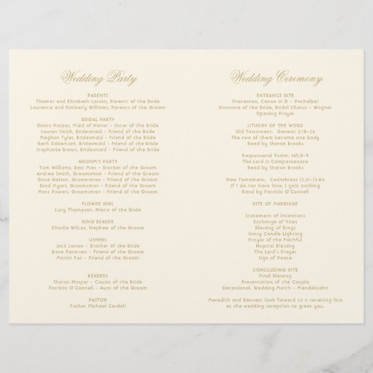 Elegant Ivory Gold  Glamor Wedding Program (Achterkant)