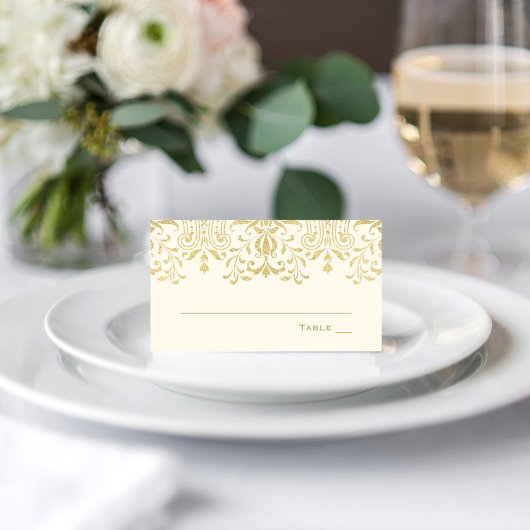 Elegant Ivory Gold  Glamour Wedding Plaatskaartje