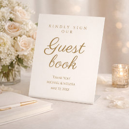 Elegant Ivory Gold Guest Book Message Reclamebord Met Voetstuk