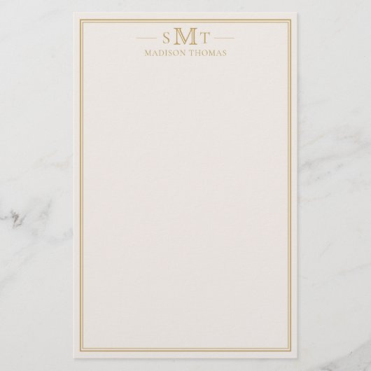 Elegant Ivory Gold Three Letter Monogram Briefpapier (Voorkant)