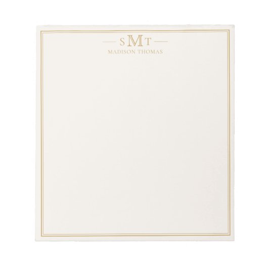 Elegant Ivory Gold Three Letter Monogram Notitieblok (Voorkant)