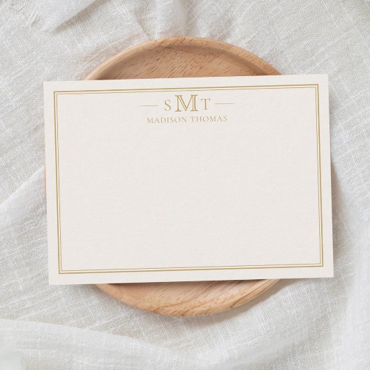 Elegant Ivory Gold Three Letter Monogram Notitiekaartje