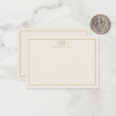Elegant Ivory Gold Three Letter Monogram Notitiekaartje (Voorkant / Achterkant in situ)