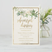 Elegant ivory green gold foliage Rehearsal Dinner Kaart (Staand voorkant)