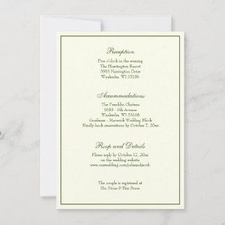 Elegant Ivory Green Wedding Reception Uitnodiging