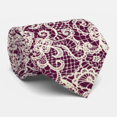 Elegant Ivory Lace On Maroon Red Stropdas (Opgerold)