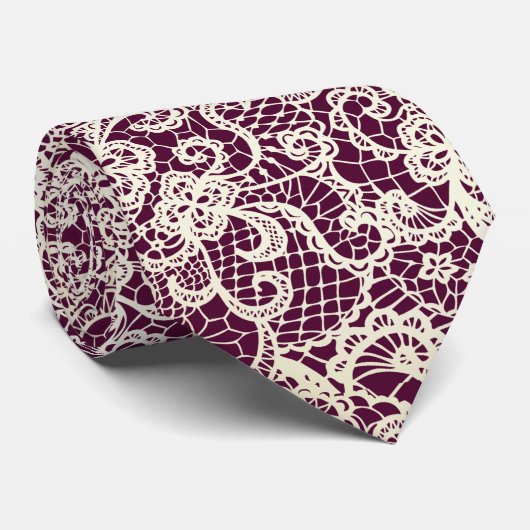 Elegant Ivory Lace On Maroon Red Stropdas (Opgerold)