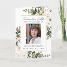 Elegant Ivory Magnolia Floral Leafy Photo Funeral