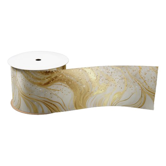 Elegant Ivory Marble and Gold Glitter Satijnen Lint (Spoel)