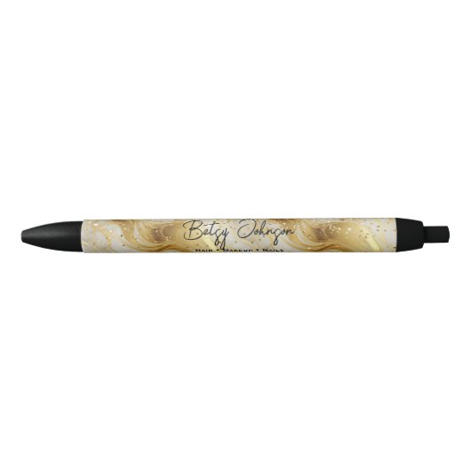 Elegant Ivory Marble and Gold Glitter Zwarte Inkt Pen (Voorkant)