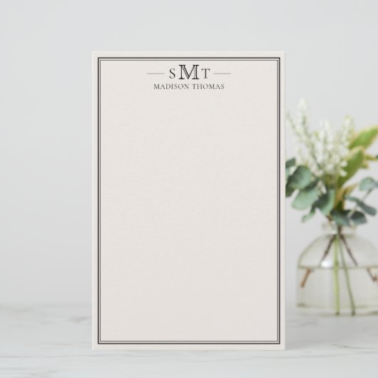 Elegant Ivory Minimalist Three Letter Monogram Briefpapier (Staand voorkant)