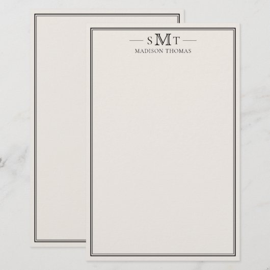 Elegant Ivory Minimalist Three Letter Monogram Briefpapier (Voorkant / Achterkant)