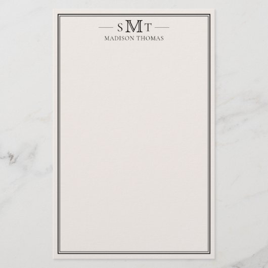 Elegant Ivory Minimalist Three Letter Monogram Briefpapier (Voorkant)