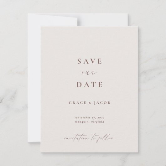 Elegant Ivory-minimalistische scriptfoto Save The Date (Voorkant)