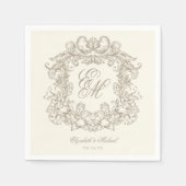 Elegant Ivory Monogram Crest Script Wedding Servet (Voorkant)