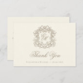 Elegant Ivory Monogram Crest Vintage Wedding Bedankkaart (Voorkant / Achterkant)