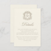 Elegant Ivory Monogram Crest Wedding Details Informatiekaartje (Voorkant / Achterkant)