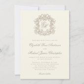 Elegant Ivory Monogram Crest Wedding Kaart (Voorkant)