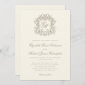 Elegant Ivory Monogram Crest Wedding Kaart (Voorkant / Achterkant)