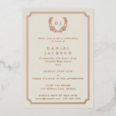 Elegant Ivory Monogram + Laurel Wreated Afstuderen Folie Uitnodiging (Voorkant)