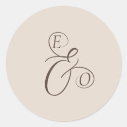 Elegant Ivory Monogram Muted brown Wedding Ronde Sticker