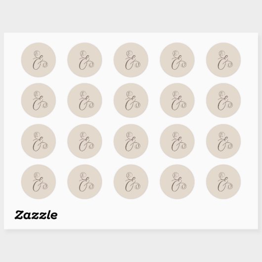 Elegant Ivory Monogram Muted brown Wedding Ronde Sticker (Vel)