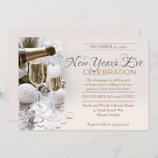 Elegant Ivory New Years Eve Party Kaart (Voorkant / Achterkant)