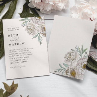 Elegant Ivory & Off White Florals Wedding Kaart
