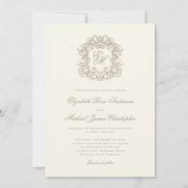Elegant Ivory Ornate Monogram Crest Wedding Kaart